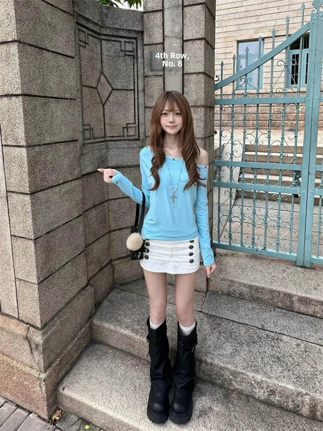 American Style High Street Vintage Blue Shoulder Angle Long Sleeve T-Shirt Women's Slim Fit Design Base Top for Autumn