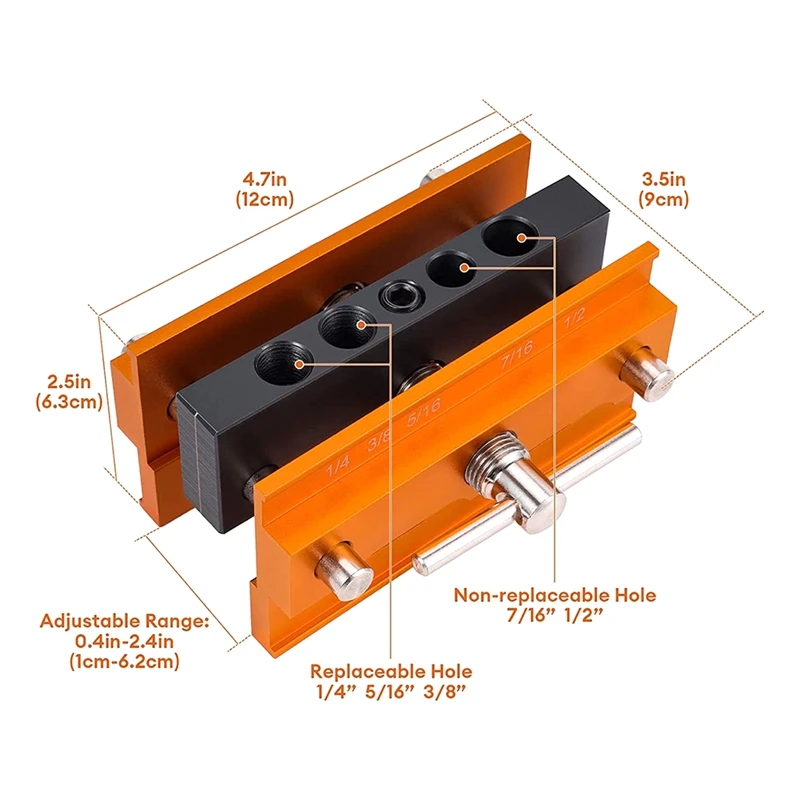ABPP-Self Centering Doweling Jig، للثقوب المستقيمة، مجموعة محدد موقع النجارة بعرض قابل للتعديل مع 6 جلبات دليل الحفر