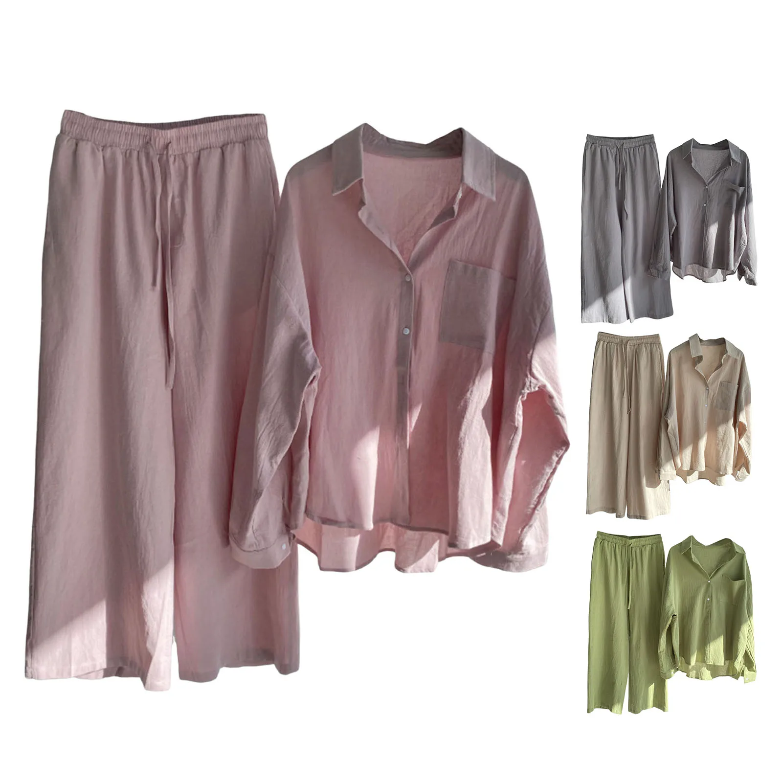 2024 Spring Cotton Linen Suit Women\'s Tracksuit Oversize Shirt Loose Pants Set Female Trendy Casual Fashion Ladies 2 Piece Sets
