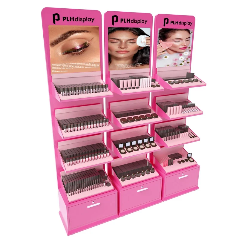 custom.Customized Acrylic Cosmetics Display Racks LED Lighting Durable Metal Beauty Shop Skincare Cabinet Makeup Stand Shelves