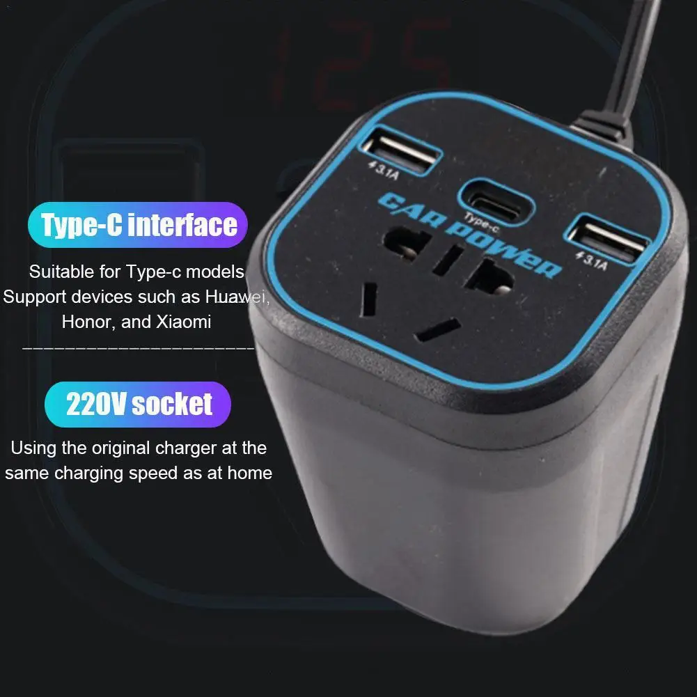 

12V24V Car Power Inverter 3 USB Ports QC3.0 Car Cigarette Lighter With Led Display Multifunctional Car Power Converter