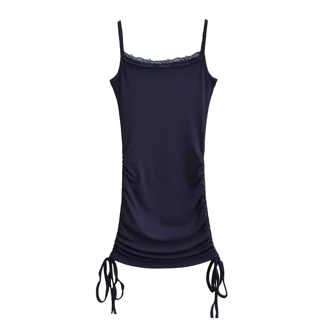 

Sexy Lace Splice Strapl Dr Women's Design Sense Pleated Dstring Waist ort Skirt Pure Color Summer 2025 Faion