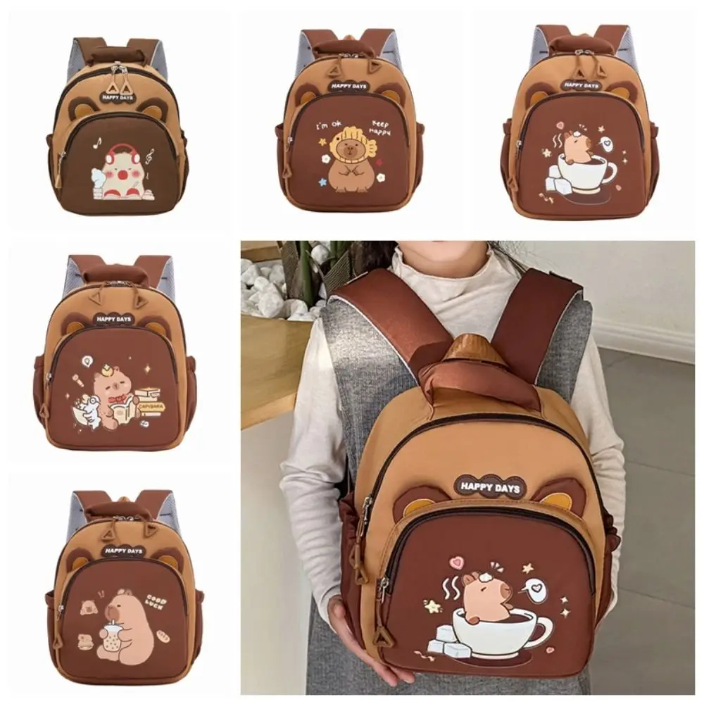 

Рюкзак для детского сада с рисунком капибары, легкий детский рюкзак Kawaii с капибарой, коричневый детский школьный рюкзак с несколькими карманами