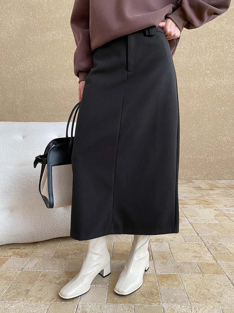 [LANMREM] Office Lady High Waist Skirt For Women A-line Mid-length Elegant Wool Skirts Female Clothing 2024 Winter New 26C1101