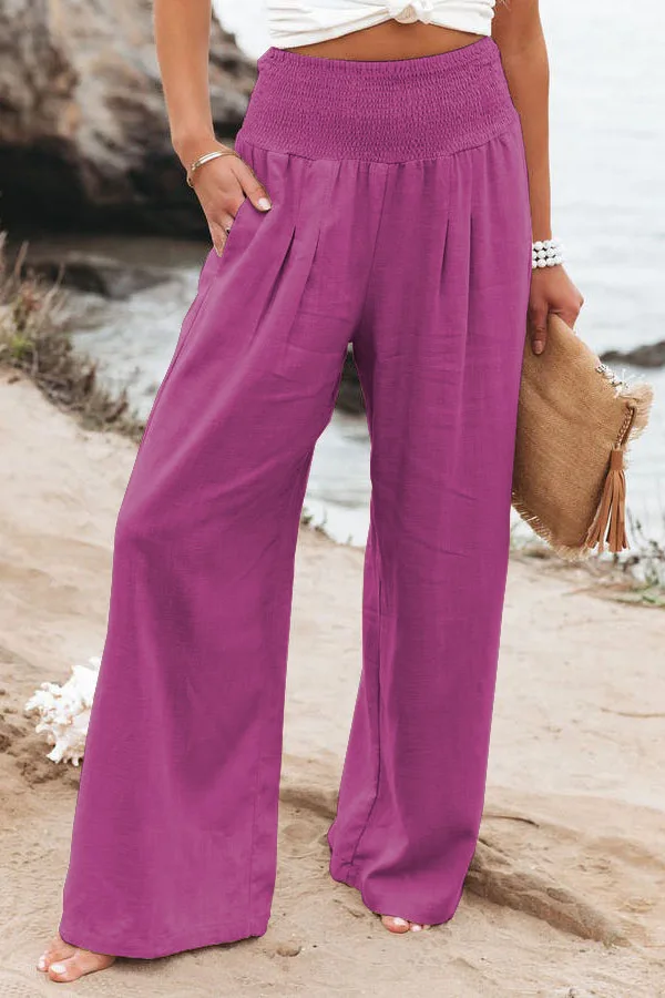 Casual damesbroek met trekkoord, middentaille, wijde pijpen op het strand, lente en zomer, Europese en Amerikaanse broek