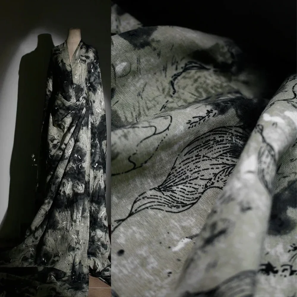 

New Chinese Style Gray Green Fabric for Diy Sewing Dress Pants Fashion Clothing Designer Fabrics Cloth By The Meter