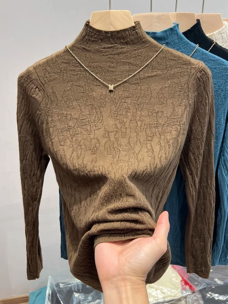 

Outlet Brand Semi-High Ne Wool Knitted Base irt Women's Faion Inner Wear Spring Season Commute Sle Long Sve Regula...