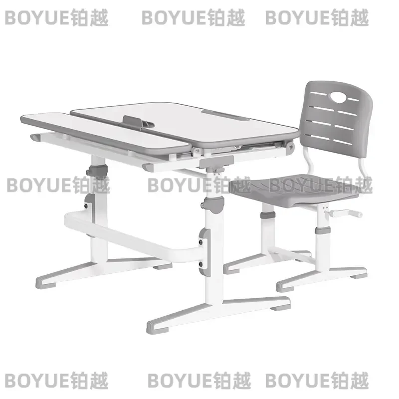 Adjustable Kids Study Desk and Chair Set Hand Crank Height Adjustable Student Writing Table for Home Homework Ergonomic