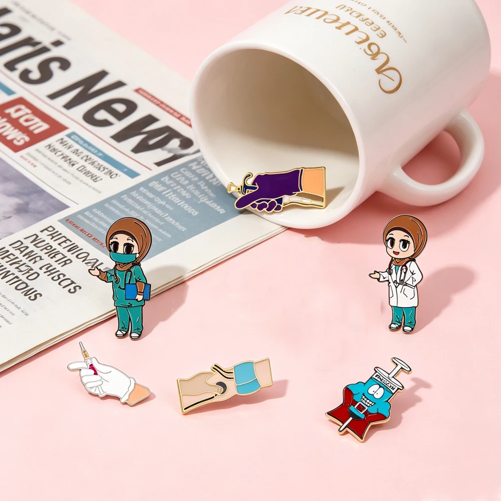 Funny Medical Enamel Pin  Cartoon Doctor Nurse Syringe Stethoscope Pills Badges Cute Emoji Brooches Medical Worker Student Gift