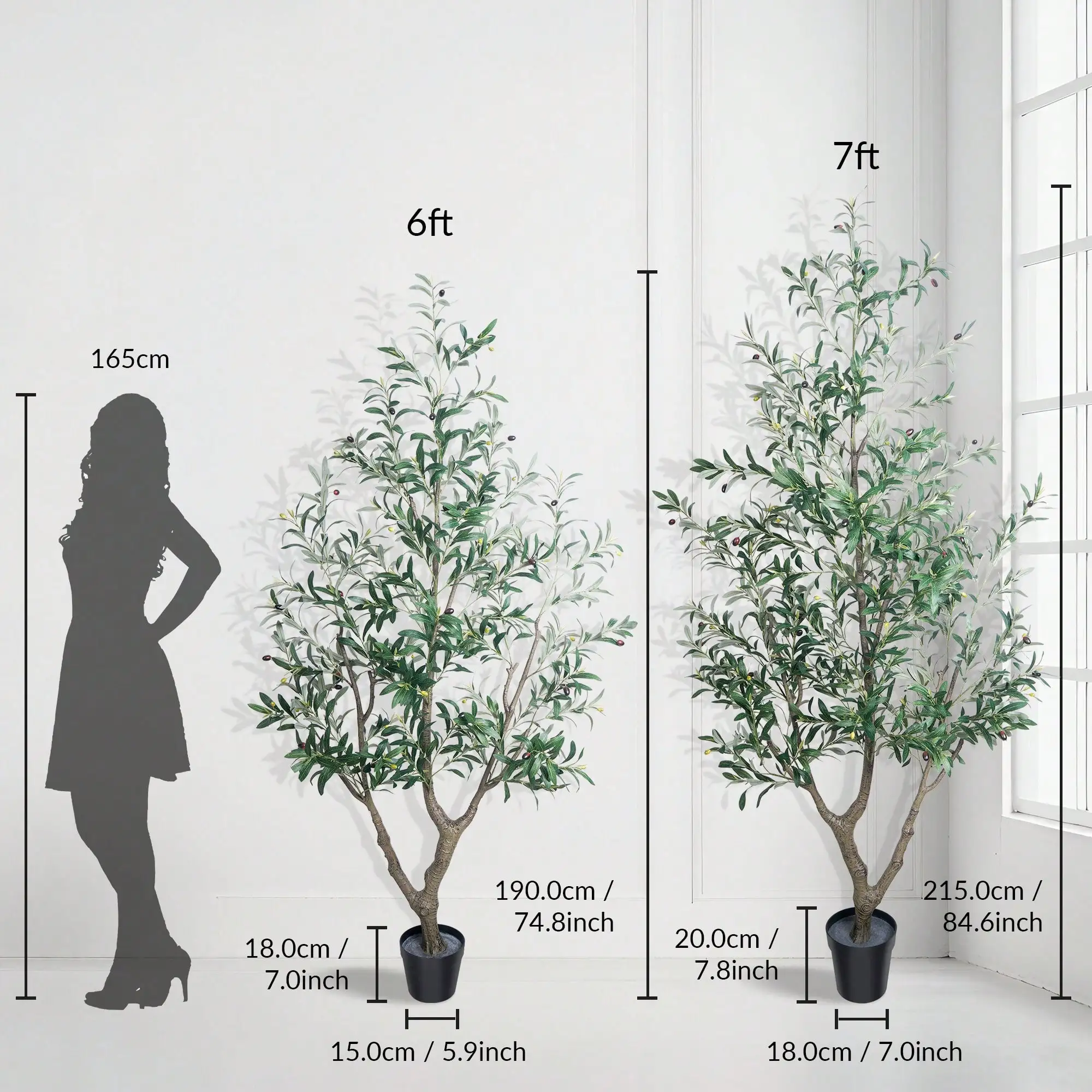 Upgraded Artificial Olive Trees 6ft 7ft with 3 Branches and Lifelike Fruits for Modern Home Office Decor