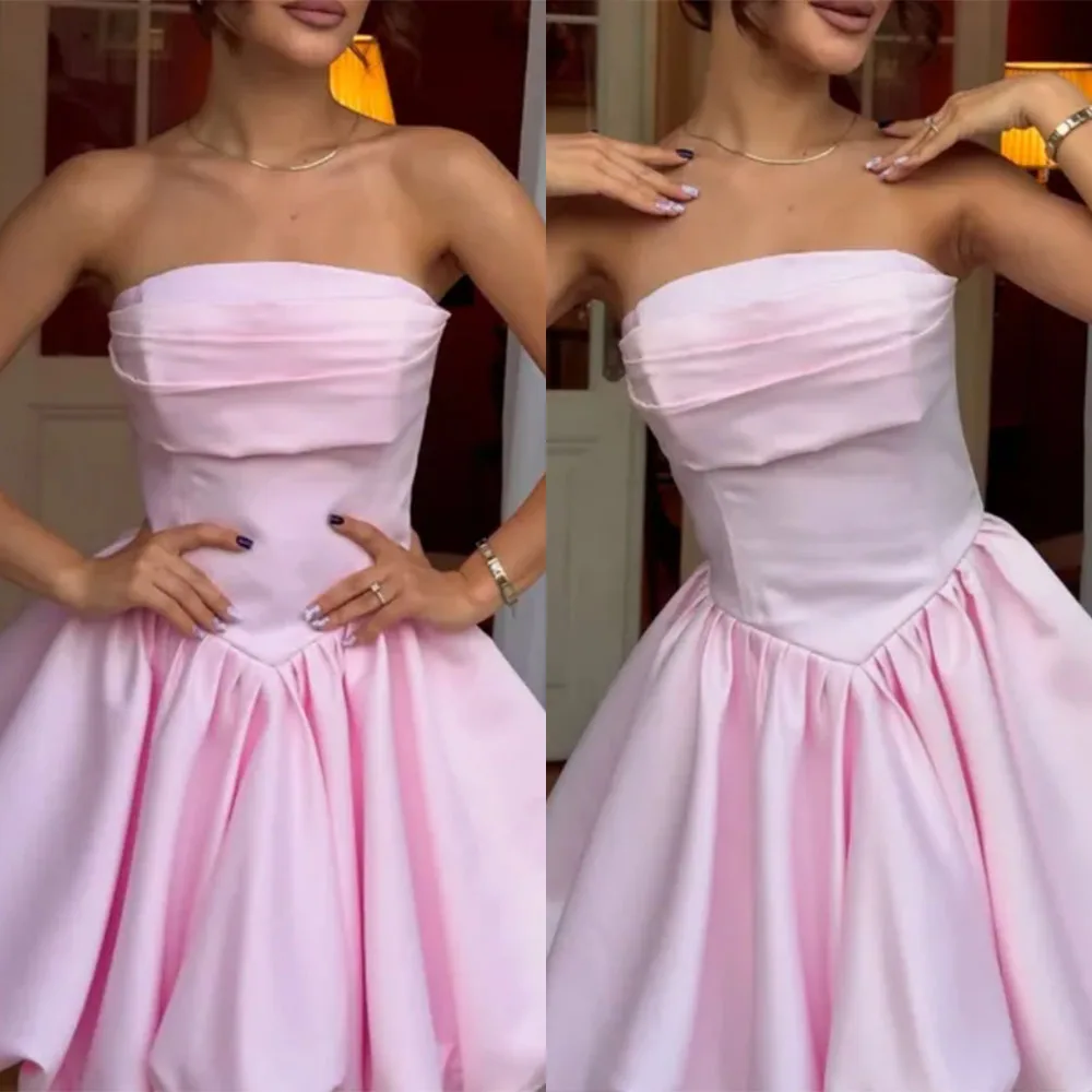

High Quality Customized Strapless Above Knee Pleat Women Sleeveless Vestidos Elegantes Para Mujer Платье Корейский Стиль فساتين