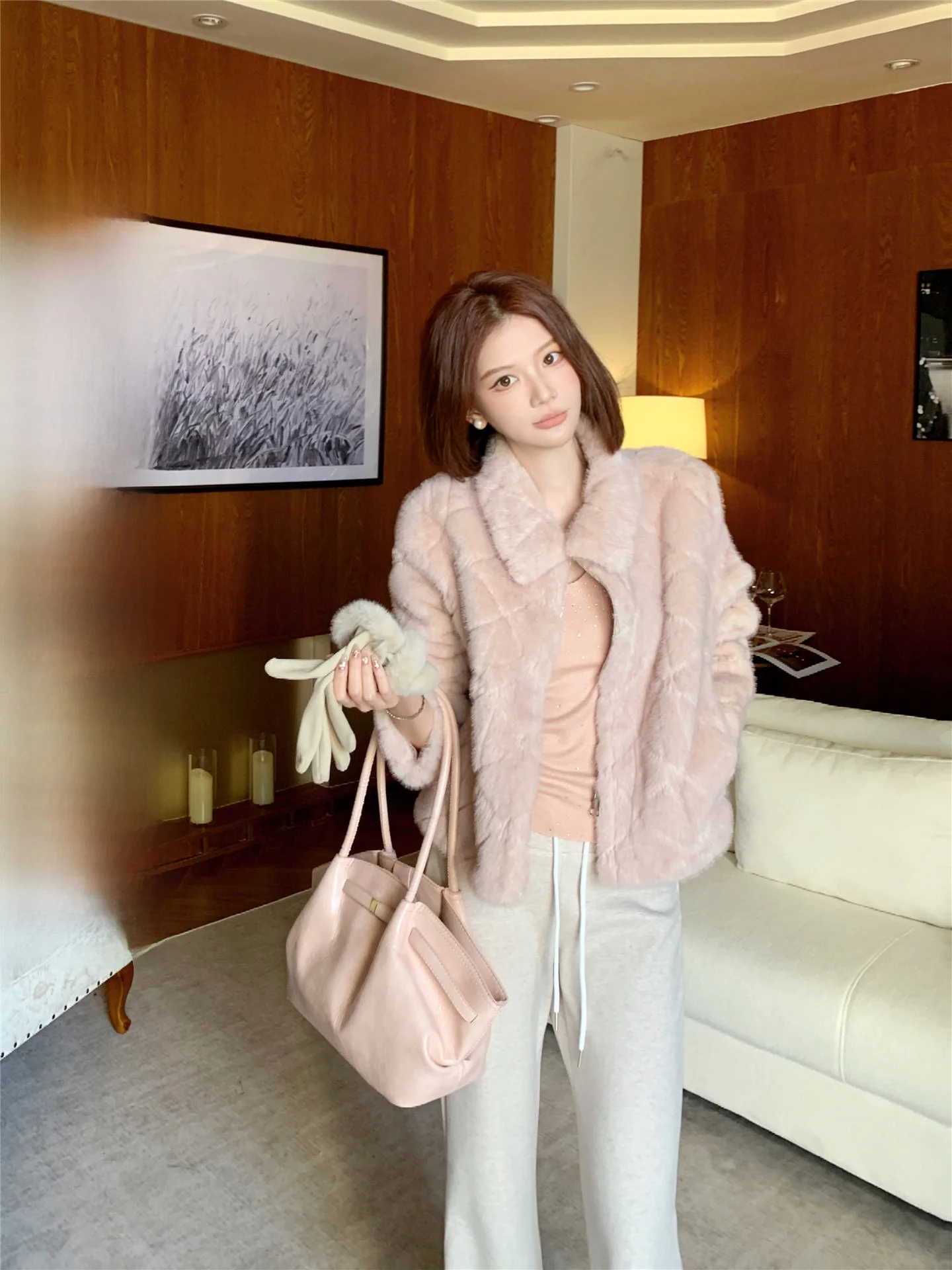 

Soft Cozy Winter Women's Jaet Warm Faux Fur Inteated Design Gentle Sle Polyester Fiber Long Sve Zipper Closure Coat