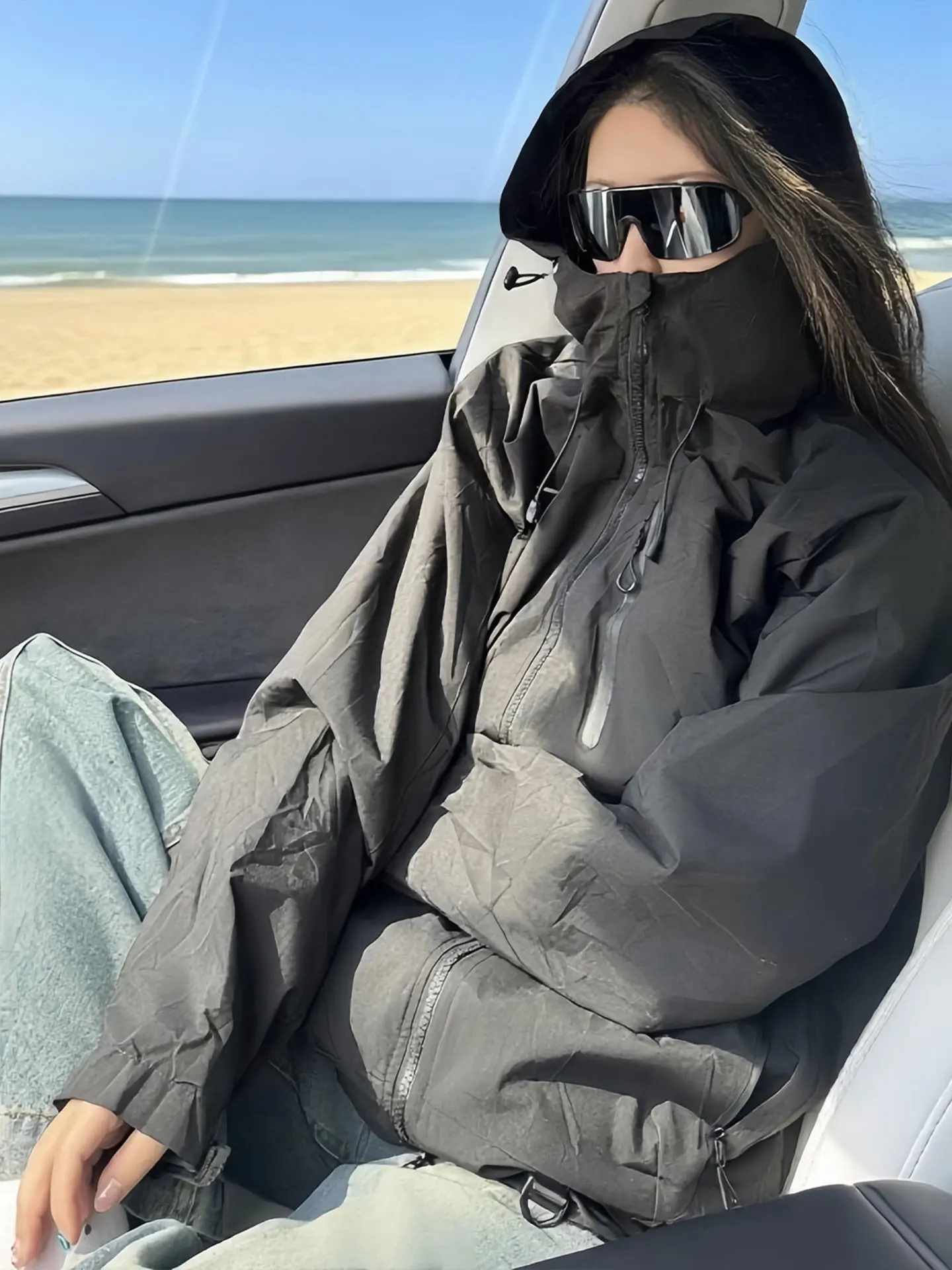 Jaqueta Feminina Leve para Exterior, à Prova de Vento, Impermeável, com Proteção Solar, Capuz, Fechamento com Zíper, Manga Longa Regular, Manga Longa Especial, Pura...