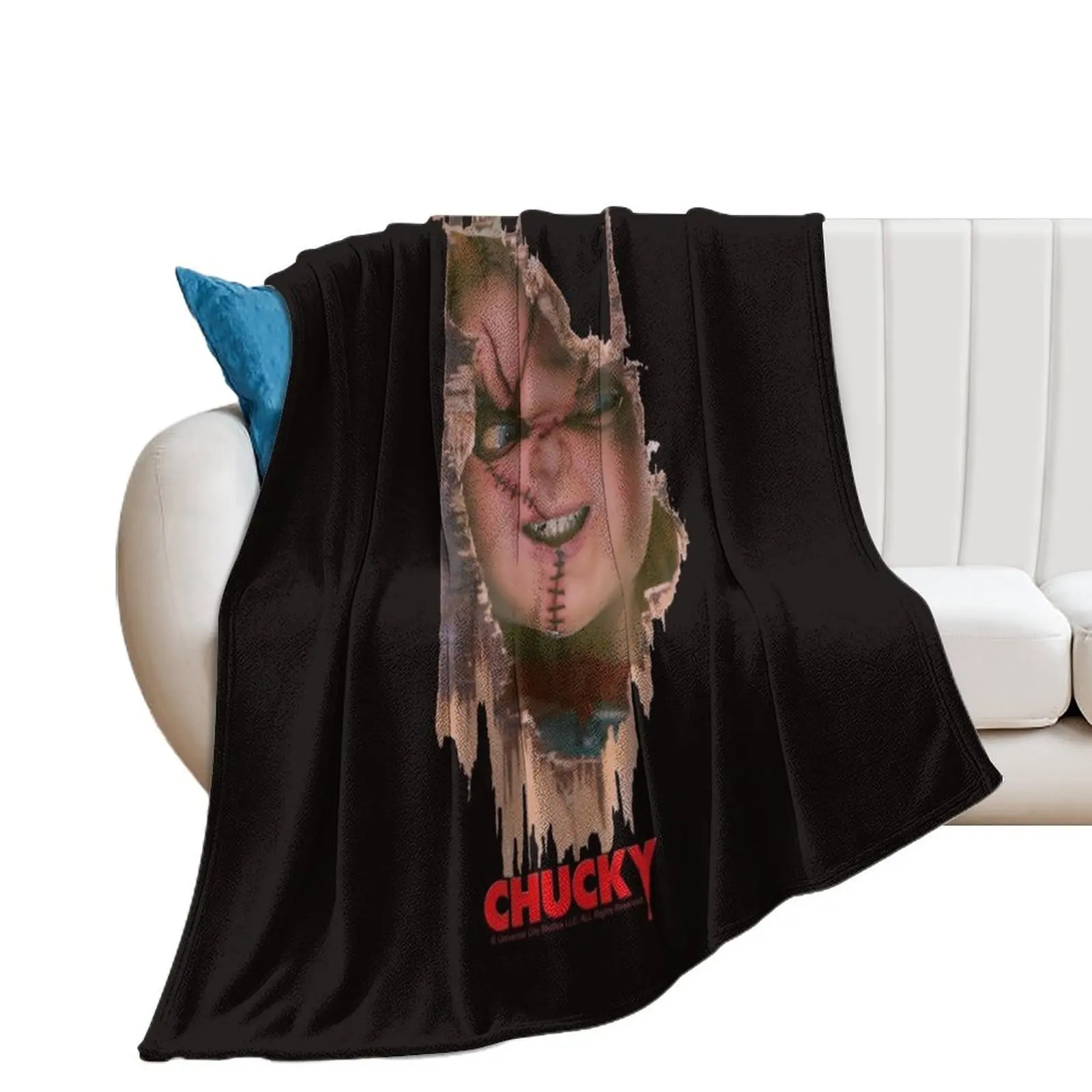 Child's Play Broken Door Here's Chucky Poster Throw Blanket Soft Beds Beautifuls Blankets