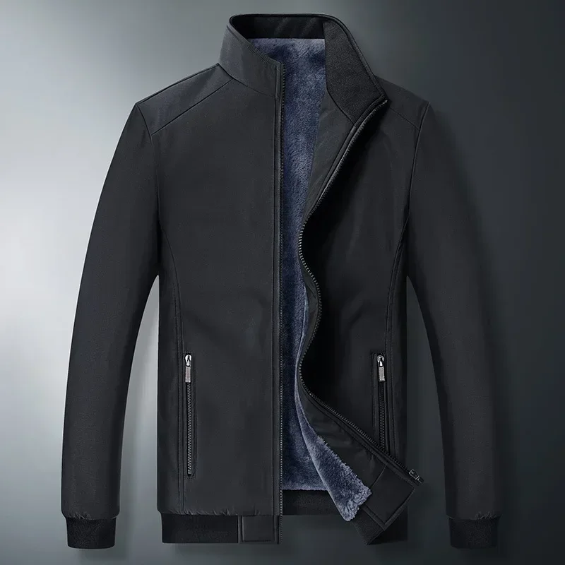 BROWON Brand Jacket for Men Fashion Stand Collar Business Casual Clothes Man 2026 New Solid Color Fleece Warm Winter Jacket Men