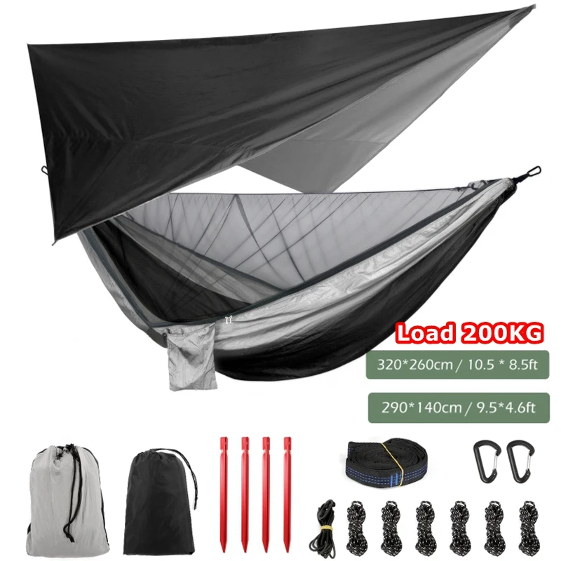 Ultralight Portable Camping Hammock and Tent Awning 3.2M Large Coating Rain Fly Tarp Waterproof Mosquito Net Hammock Canopy Sets