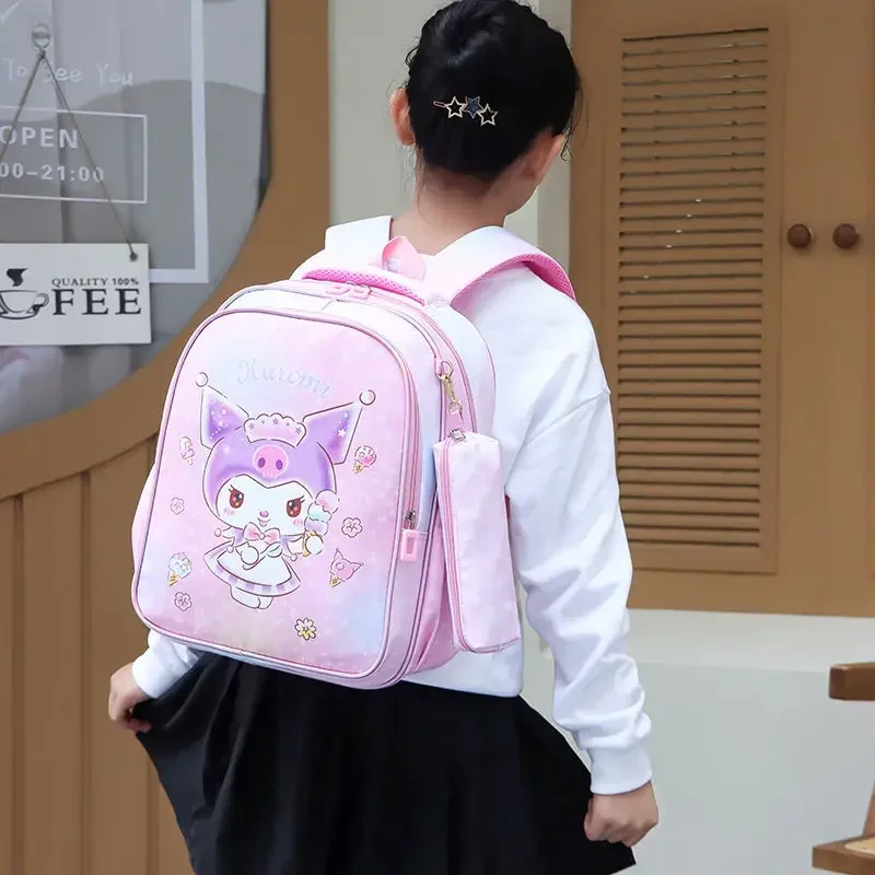 MINISO-Bolsa escolar rosa Hello Kitty para meninas do jardim de infância, Kuromi, desenhos animados fofos, peso leve, mochila infantil, nova, série 1-3