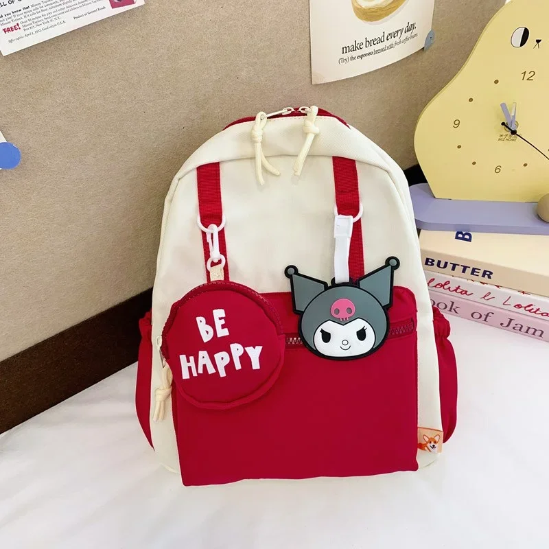 Sanrio Kulomi, bonita mochila escolar de tendencia para niños, mochila ligera informal de gran capacidad con colores contrastantes de dibujos animados