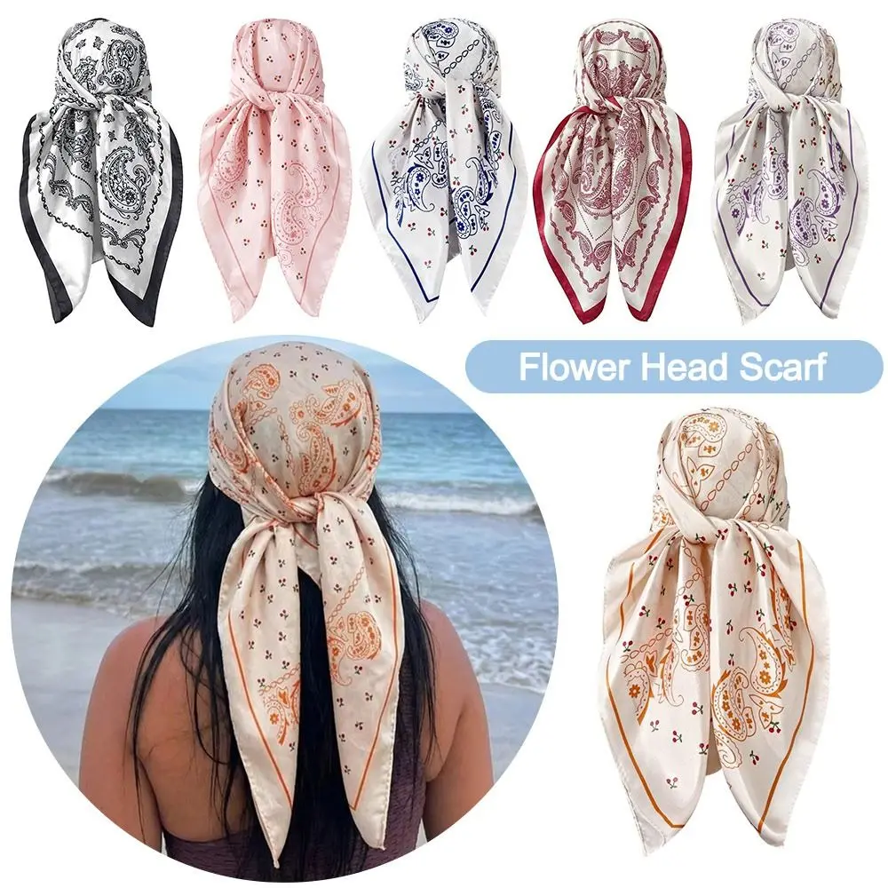 

High Quality 70/90cm Flower Head Scarf Satin Decorative Scarf Shawl Square Handkerchief Hair Accessories