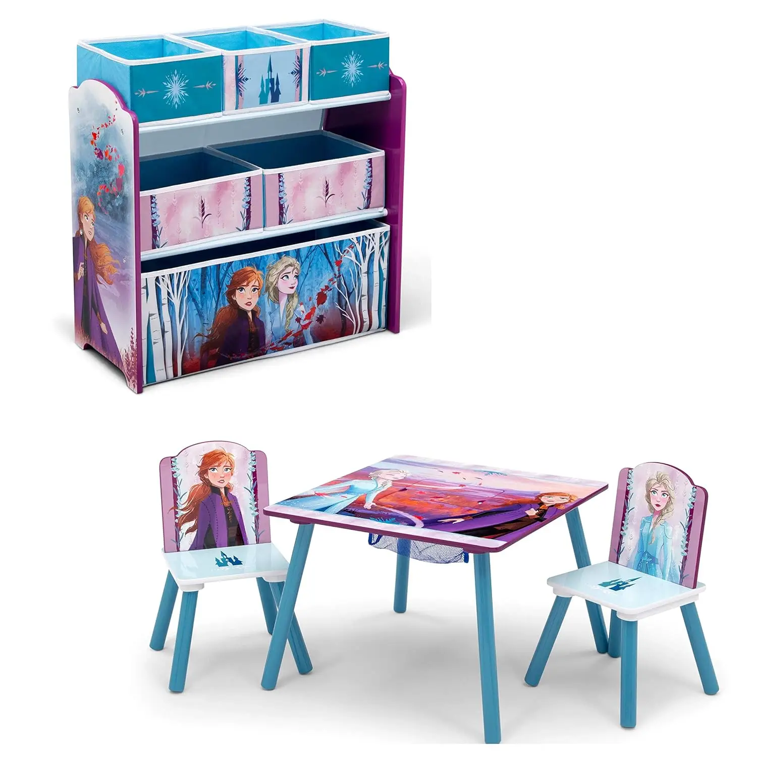 Kids Table and Chair Set with Storage (2 Chairs Included) Plus Design & Store 6 Bin Toy Storage Organizer - Ideal for Arts & Cra