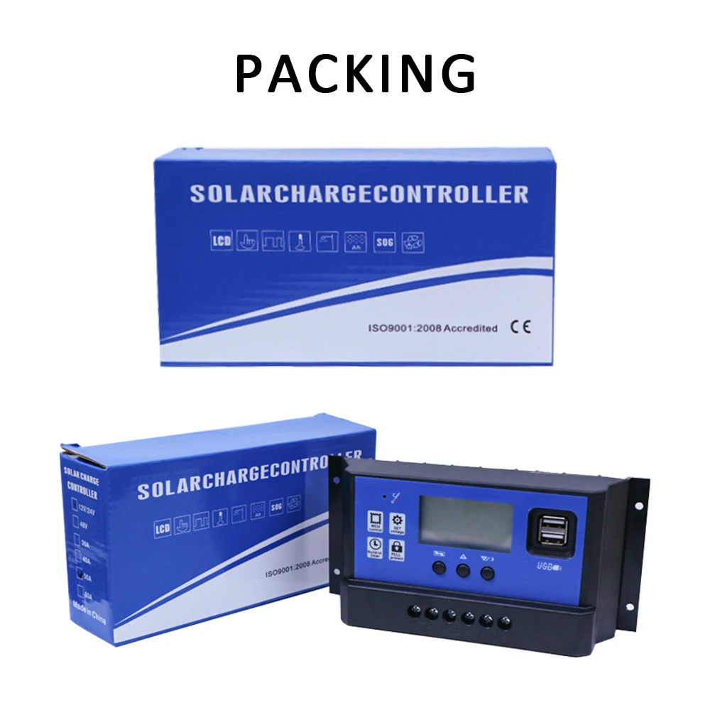 50A 12V/24VDC Solar Controller With LED Screen Display and USB Port, Easy to Install and Operate, New Home Controller