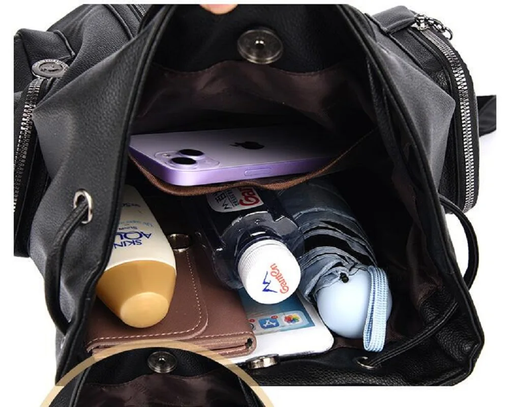 Women New Fashion Luxury High Quality Leather Backpack Large Capacity School Bag Totes Travel Bagpack Ladies Bookbag Rucksack