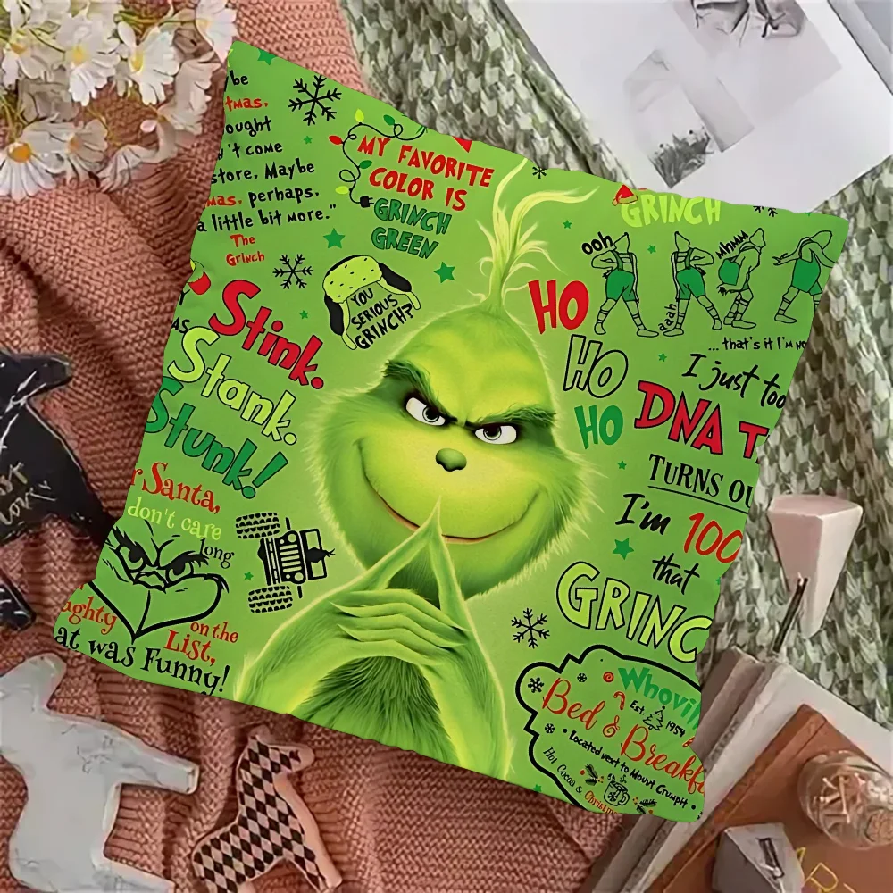 غطاء الوسادة الأخضر كيس وسادة مربع الطباعة أريكة السرير غرفة ديكور غرفة مكتب المنزل واقية المخدة The-grinchs-P