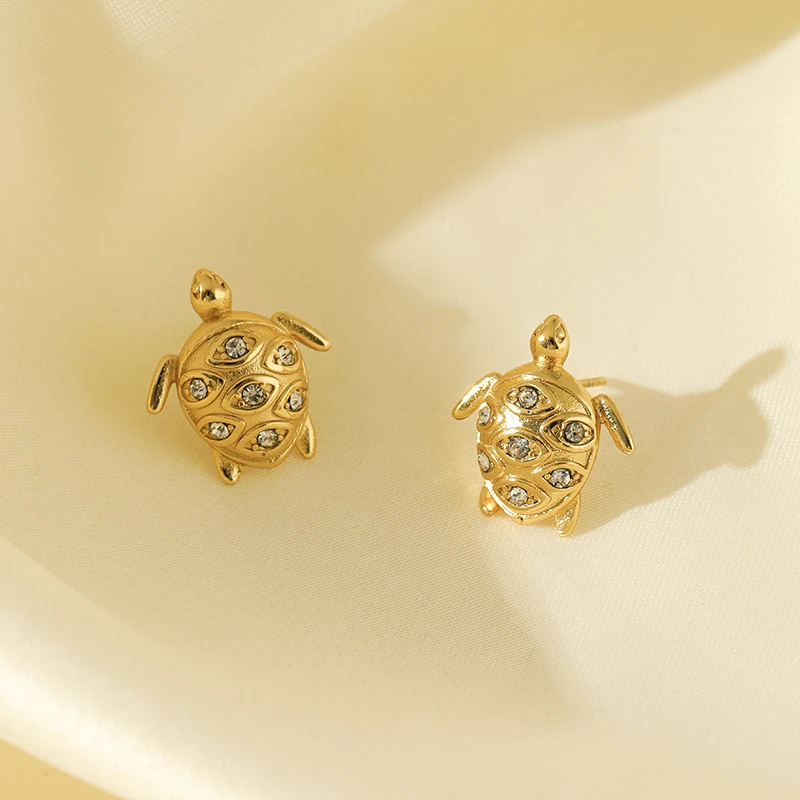 EILIECK 316L Acciaio Inossidabile Color Oro Tartaruga Zircone Orecchini con perno Per Le Donne di Modo Impermeabile Orecchio Gioielli Ragazze Regalo