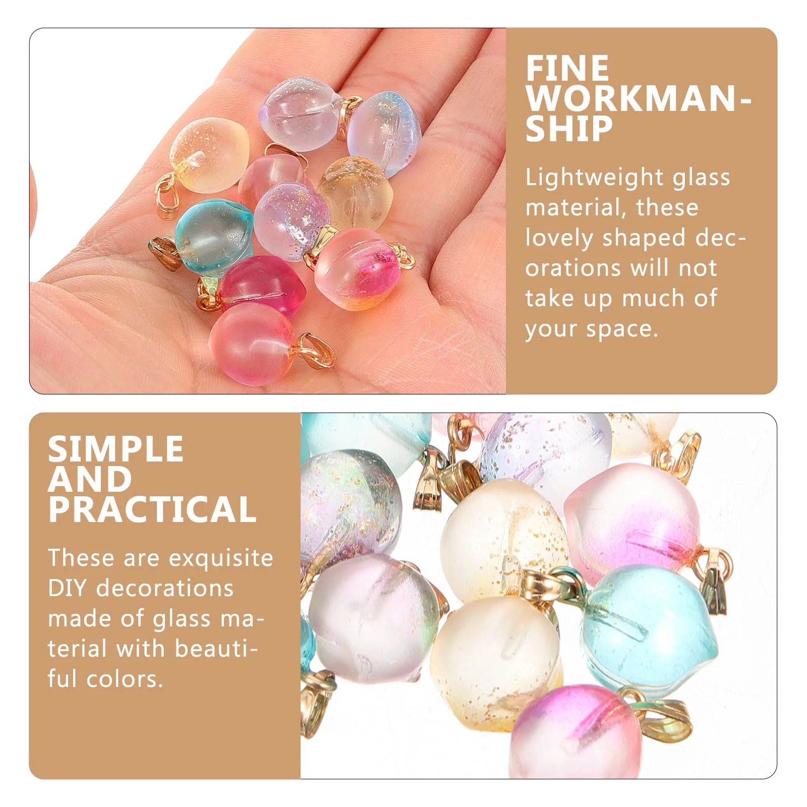 

20Pcs Glass Peach Necklace Pendants Lightweight Durable Handmade Charms for Jewelry DIY Craft Decorations Bracelet Decors