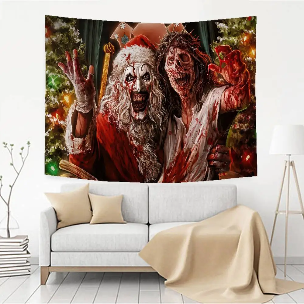 T-Terrifier 3 película de payaso de terror tapiz de pared impreso decoración de pared de Buda indio brujería decoración Hippie bohemia manta