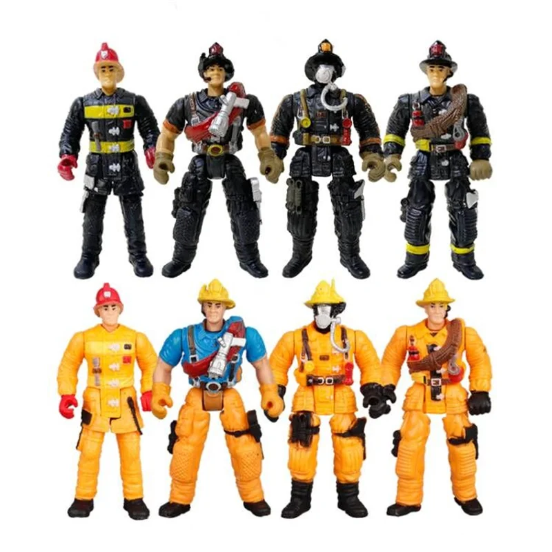 4 pollici vigili del fuoco pompiere Action Figures Worker Men Soldier Playset Model Toy Figurine Tool per bambini Boy Kid regalo di natale