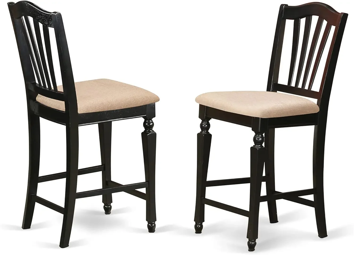 East West Furniture  Café Counter Height Kitchen Chairs - Linen Fabric Upholstered Solid Wood Chairs, Set of 2, Black