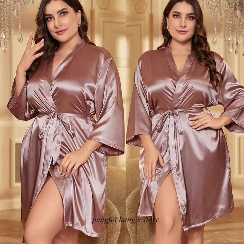 Spring Summer New Homewear Big Size 3Xl 4Xl 5Xl Robe for Women Satin Bathrobe Gown Nightdress Loose Loungewear Nightwear