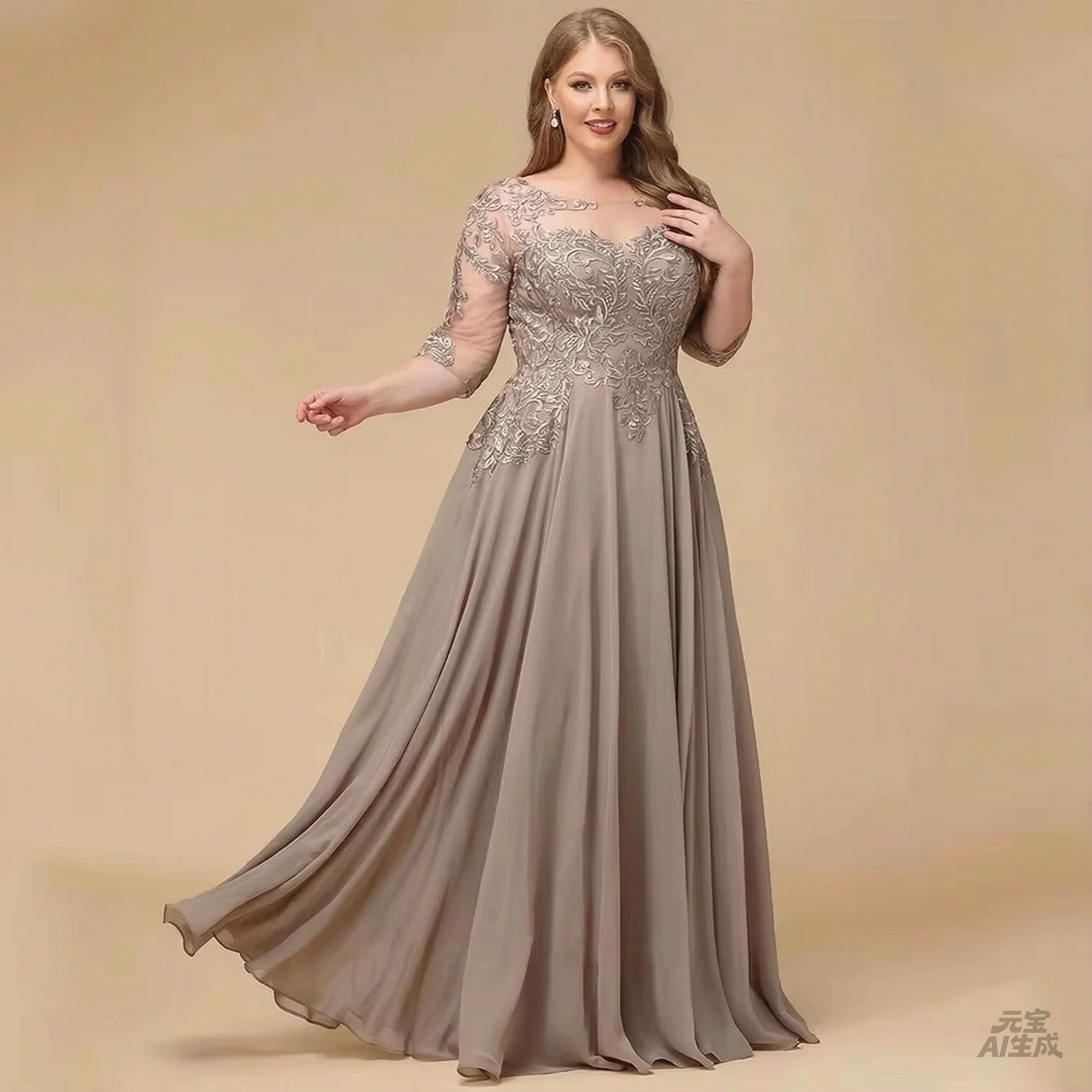 Customized Plus Size Mother of The Bride Dress 3/4 Sleeves Applique Floor Length A Line Chiffon Summer Wedding Guest Gown