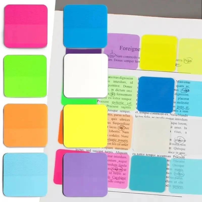 1/2/4/6set 8 Colors Sticky Notes Transparent Fluorescent Color Clear Stickers Morandi Notepad Note Pads School Stationery