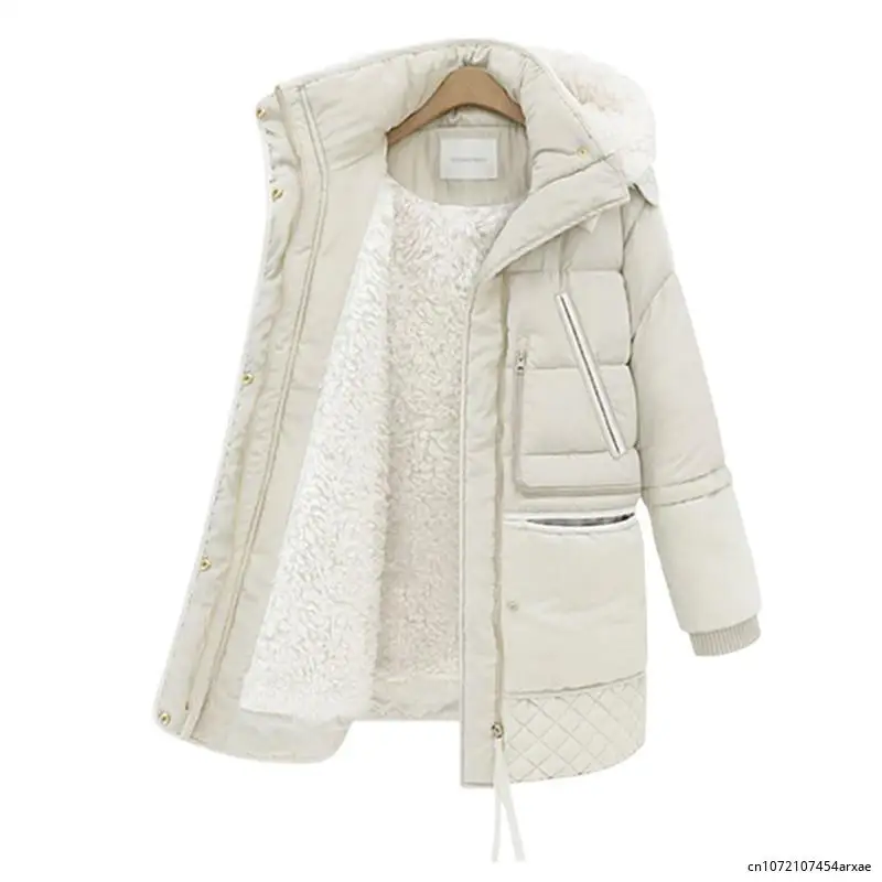 Parka chaude à capuche pour femme, veste optique, doublure rembourrée, mince, coton, chic, hiver, nouveau, 2024