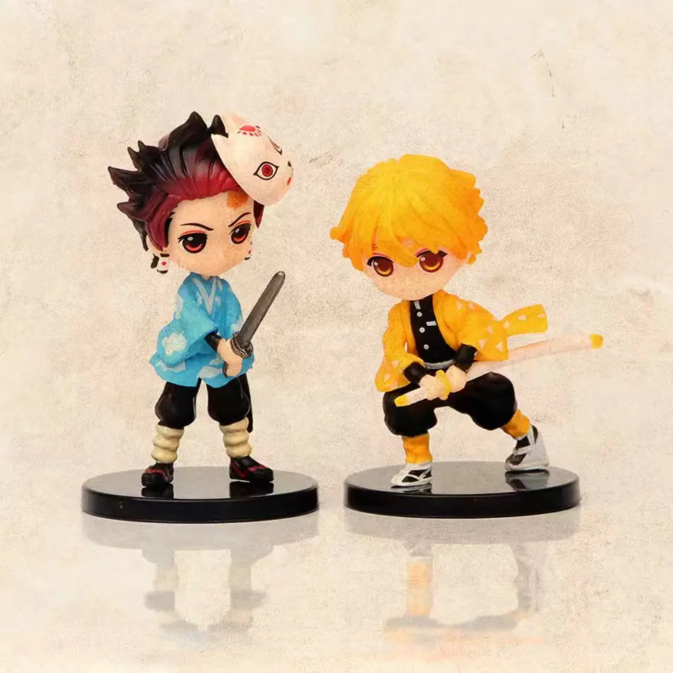 Zestaw 6 figurek Anime Demon Slayer, 7 cm, Kamado Tanjirou, Kamado Nezuko, mini, urocza edycja, figurki z PVC, zabawka, ozdoba na biurko, prezent
