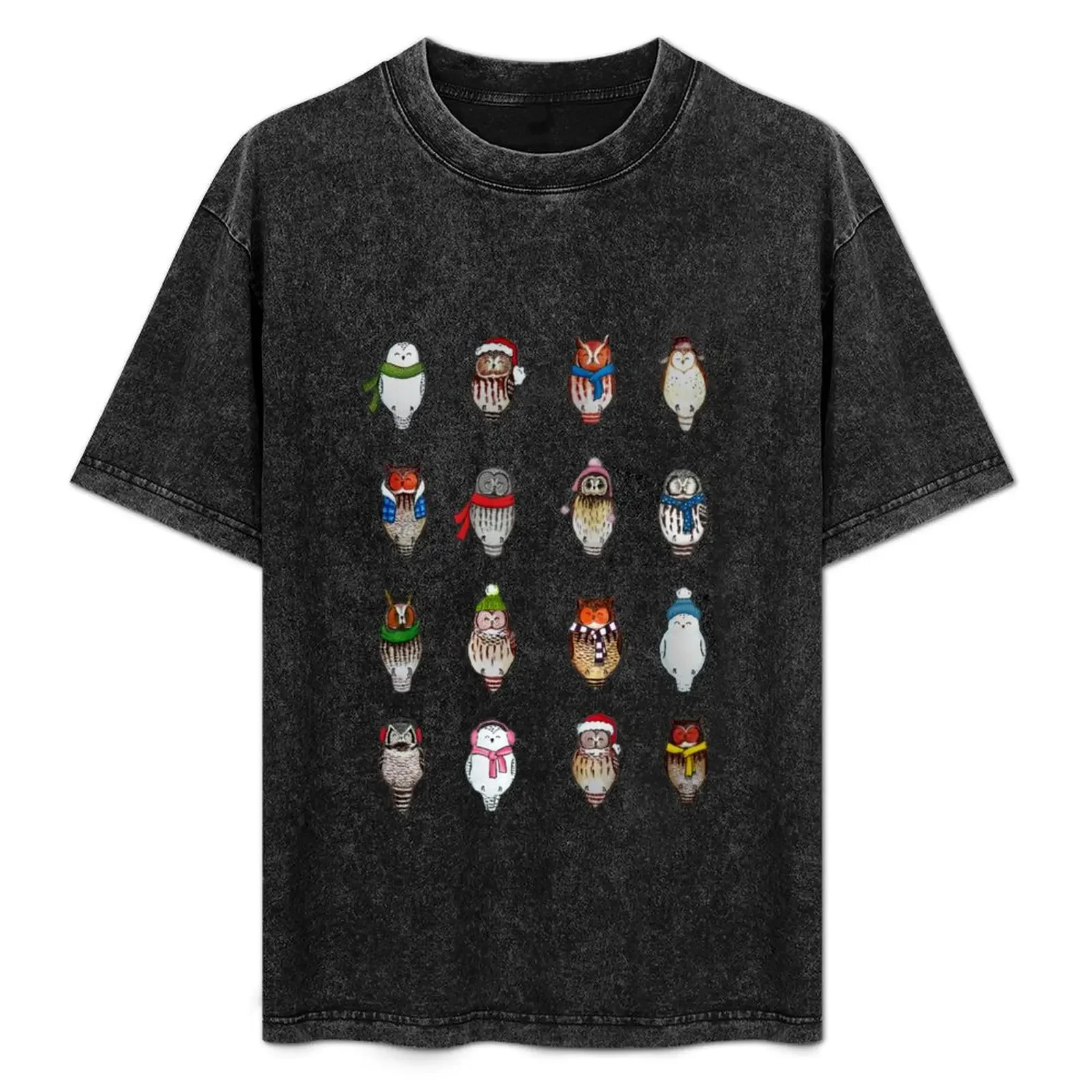 

Cute Holiday Owls - cartoon snowy owl, great horned owl, barn owl, saw-whet owl - ink and acrylic painting - christmas g T-Shirt