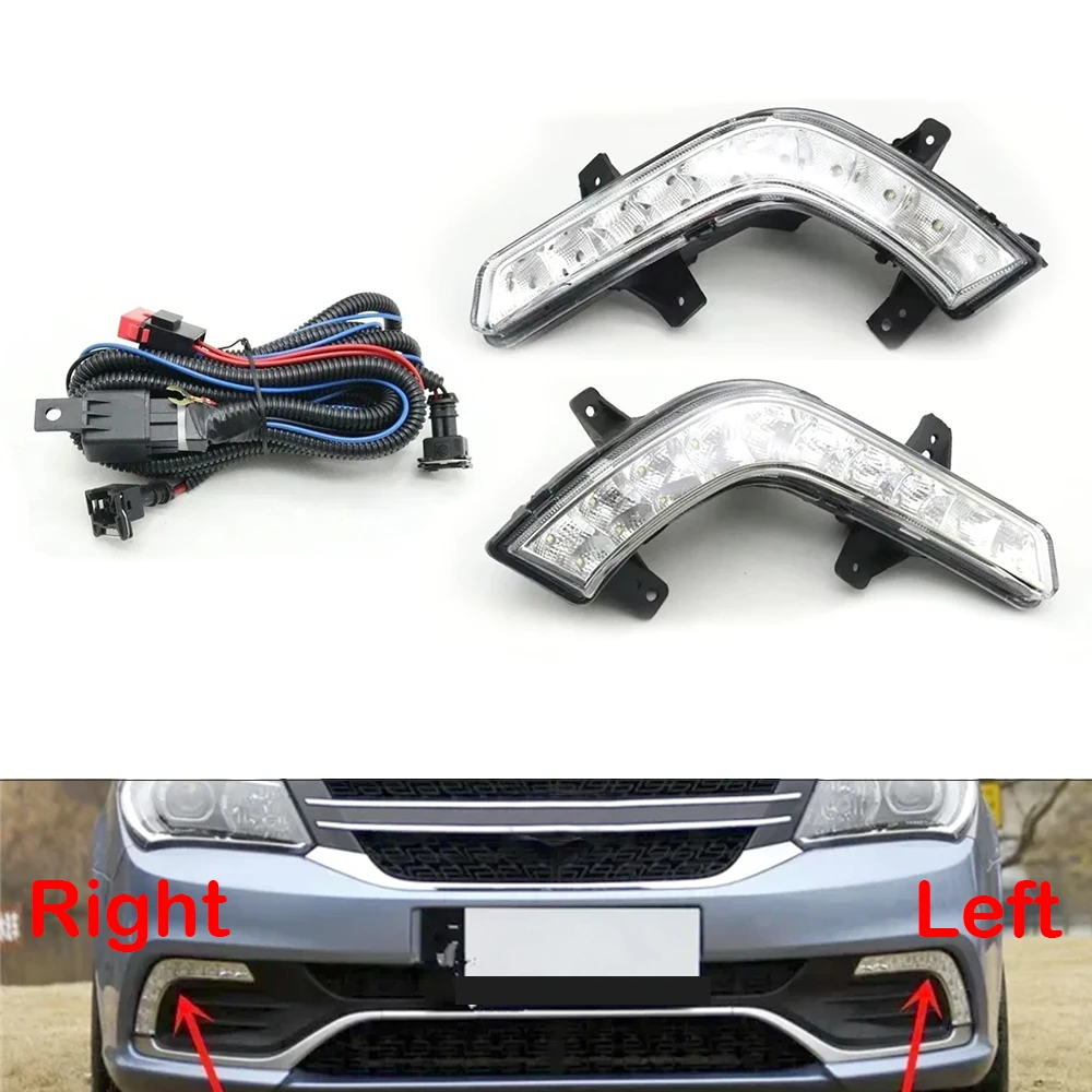 For Geely GC6 MK 2016-2019 Exterior Front Bumper LED DRL Fog Driving Signal Lamp Daytime Running Light With Wire Cable