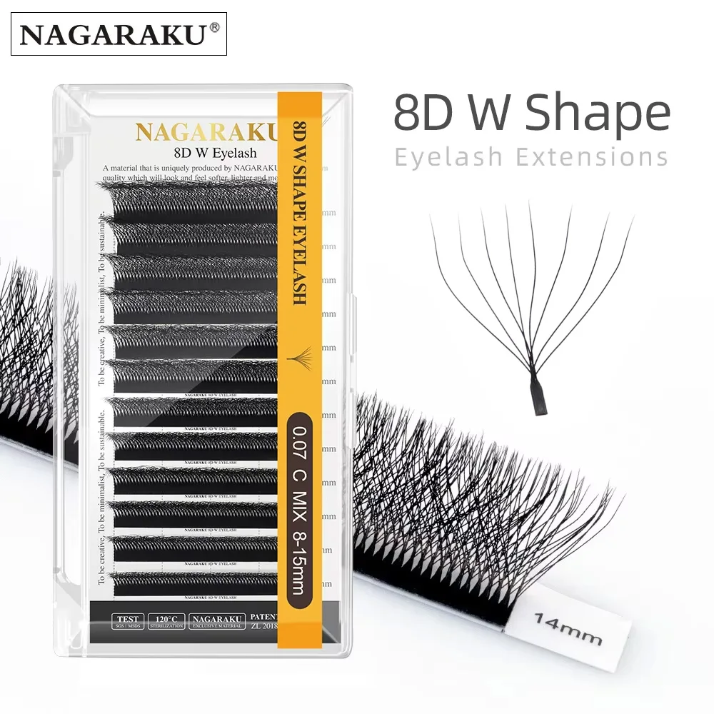 NAGARAKU 8D W forma paquete grande extensión de pestañas prefabricadas Fans pestañas súper suaves pestañas densas completas