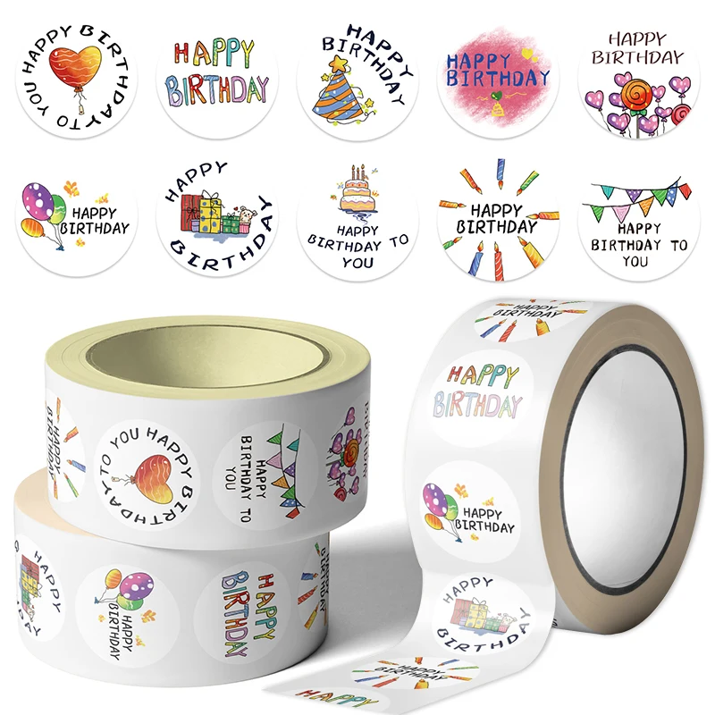 500pcs Adorable Balloon Shaped 'Happy Birthday' Roll Stickers Fun Cake Greeting Stickers for Birthdays