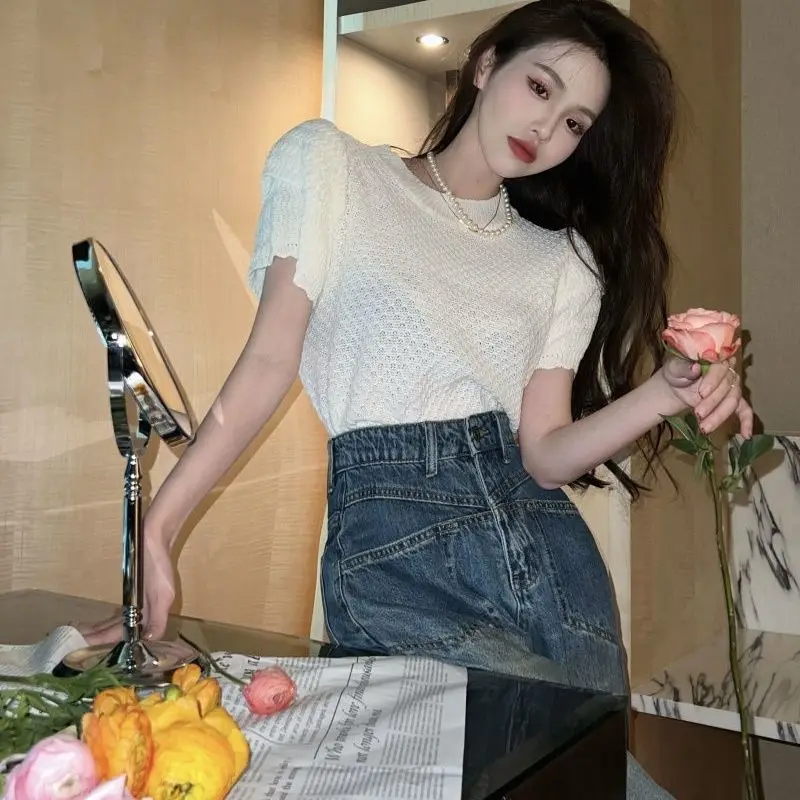 T-shirts Women Solid O-neck Minimalist All-match Popular Leisure Tender Princess Korean Style Ladies Hot Sale Summer Temperament