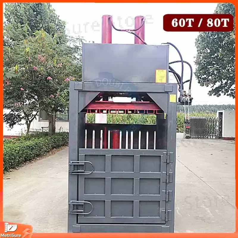 60T Hydraulic Baler for Cardboard Plastic Bottles Straws Aluminum Cans Silage Square Wire Press Waste Compactor Recycling
