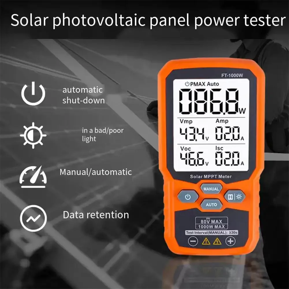

MPPT Solar Meter with FT1000W Photovoltaic Power Tester for Testing Solar Panel Maximum Power and Electrical Characteristics