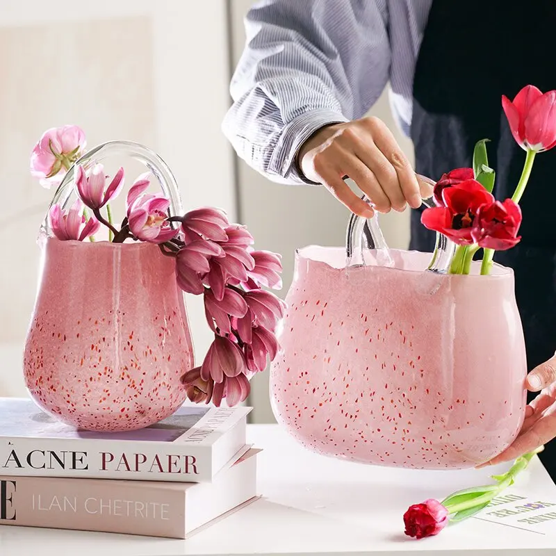Ins-style light luxury Nordic transparent glass vase wooden base creative hydroponic display for fresh flowers roses