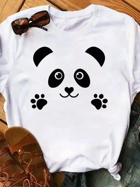 Maycaur 夏の女性の Tシャツルーズトップスかわいいパンダハートプリント半袖女性ルーズカジュアル Tシャツレディーストップ Tシャツ Y2K トップ