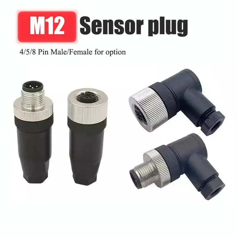 M12 Waterproof Sensor Connector IP67 4 5 8 Pin Male Female Plug Industrial PG9 PG7 Connectors Elbow Straight Socket f 4-6mm Wire