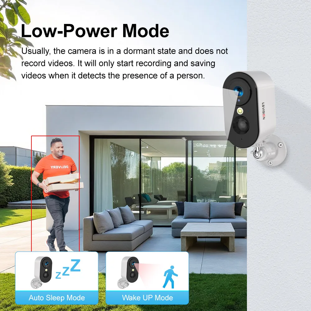 LS VISION 4MP WiFi/4G Telecamere di sicurezza Telecamera WiFi esterna wireless alimentata a batteria Faretto PIR Rilevamento umano Conversazione bidirezionale UBOX
