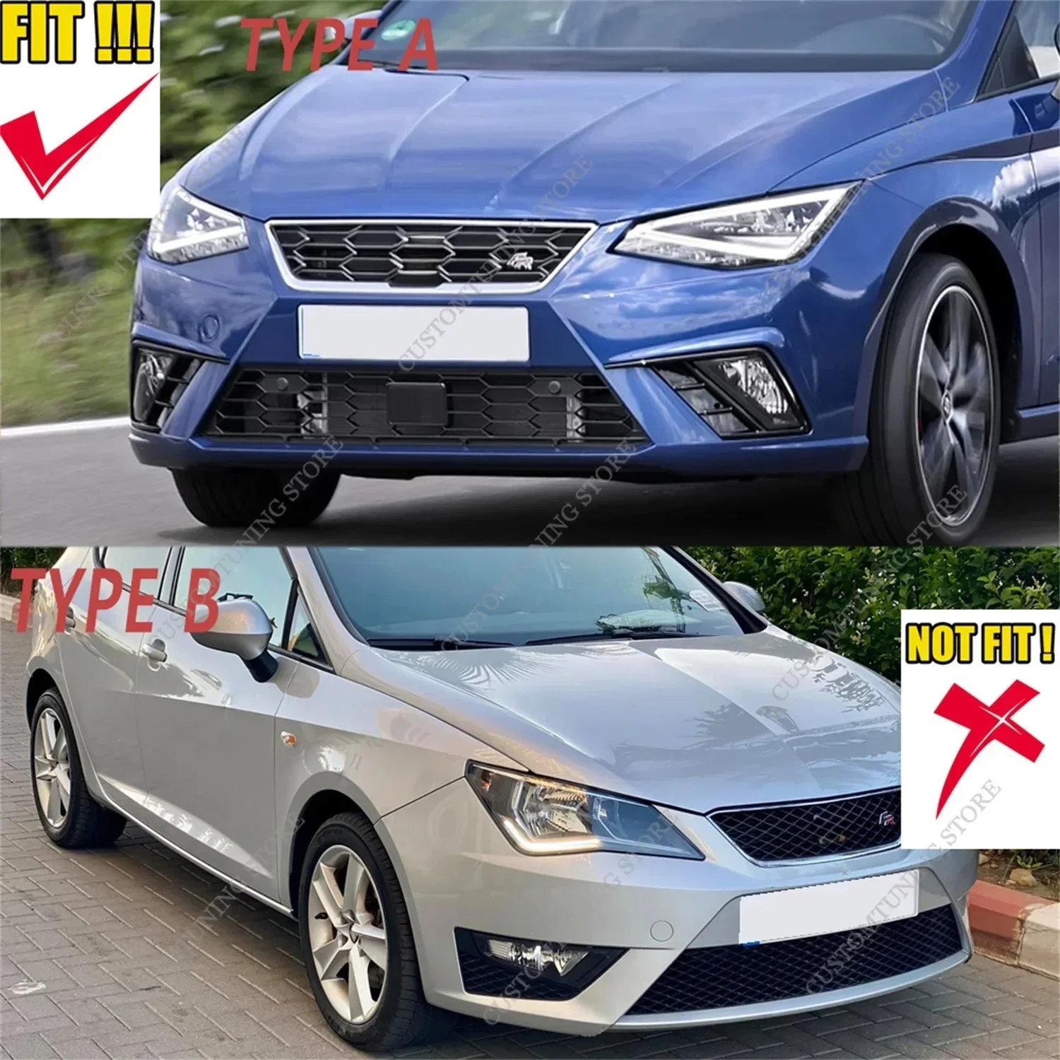 3Pcs CS Style Front Bumper Lip Spoiler Splitter Diffuser For Seat ibiza 6F Ibiza MK5 FR TSI TDI 2017-2024 Bodykits Tuning