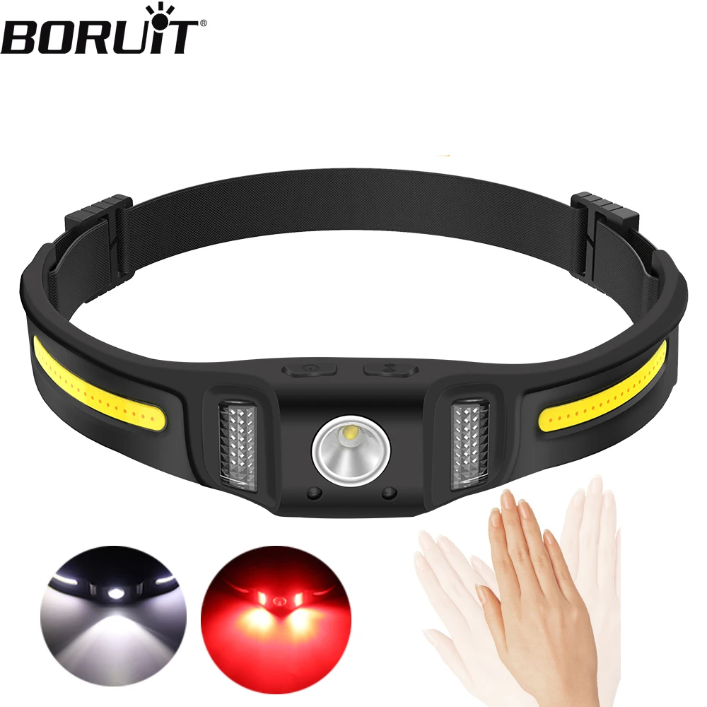 BORUiT Mini Powerful Sensor Headlamp 1000LM XPG COB Silicone Headlights Type-C Rechargeable Head Flashlight With Memory Function